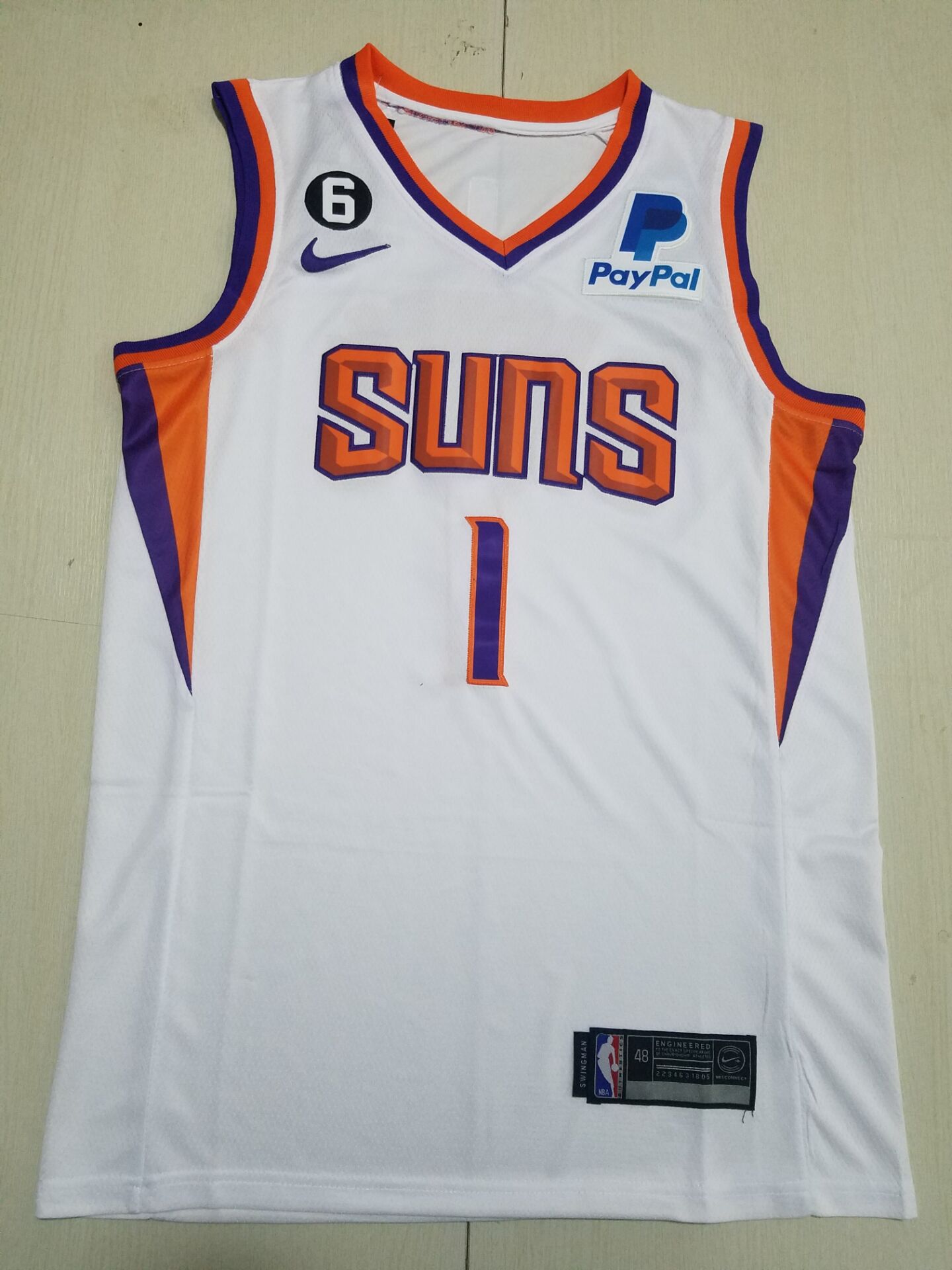 Men Phoenix Suns 1 Booker White Nike Paypal 2023 NBA Jersey